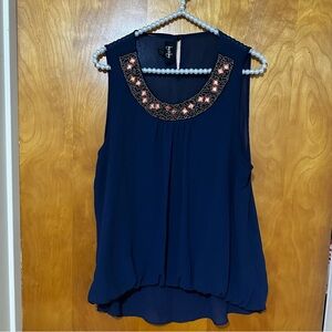 Embellished Navy Blue Sleeveless Top